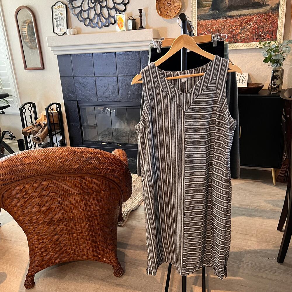 Westbound Dress Womens Size Large Black & White Striped Lagenlook Linen Blend - Picture 16 of 16